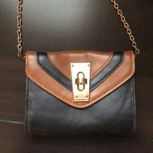 Black and Tan mini purse with gold chain